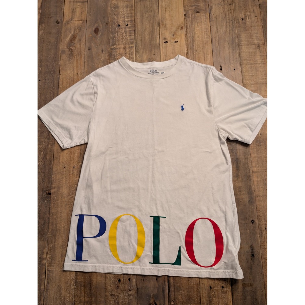 Polo Ralph Lauren Boys White Multicolor Colorblock Logo Graphic T Shirt XL 18-20
